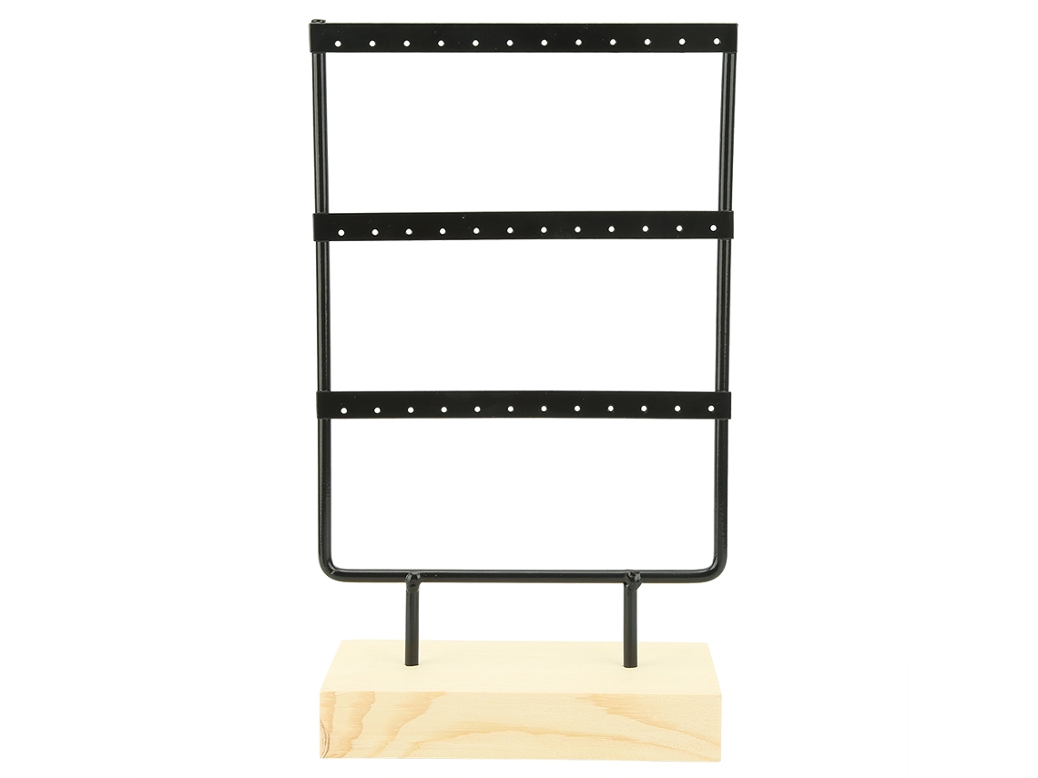 36 Furos De Metal Jóias Armazenamento Rack Display Stand Brincos Colar Organizador Com Base De Madeira Preto