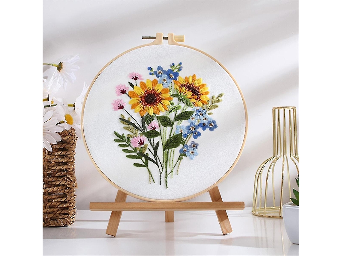 Kit De Bordado Para Iniciantes E Adultos, Inclui Padrão Floral Em Relevo, Bastidor E Linhas Coloridas Slowmoose