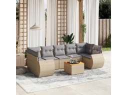 Conjunto de 8 Sofás para Jardim com Almofadas Vime Pe Bege Dkd Home Decor