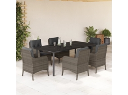 Vidaxl 7 Pcs Conjunto de Jantar P/ Jardim C/ Almofadões Vime Pe Cinza