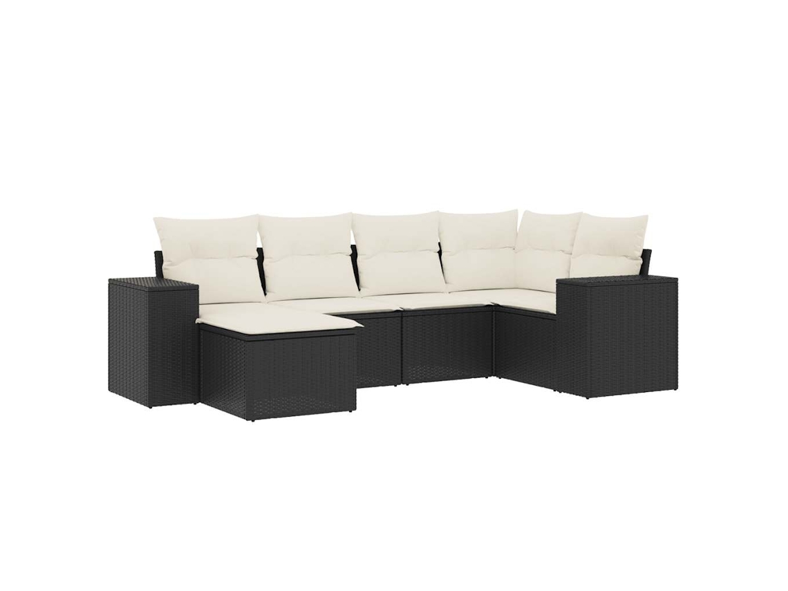 Conjunto 6 sofás de jardim c/ almofadões VIDAXL vime PE preto