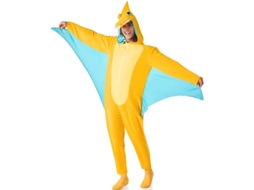 Fato de dinossauro pterodáctilo amarelo para adulto