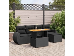 Vidaxl 6 Pcs Conjunto Sofás De Jardim C/ Almofadões Vime Pe Preto