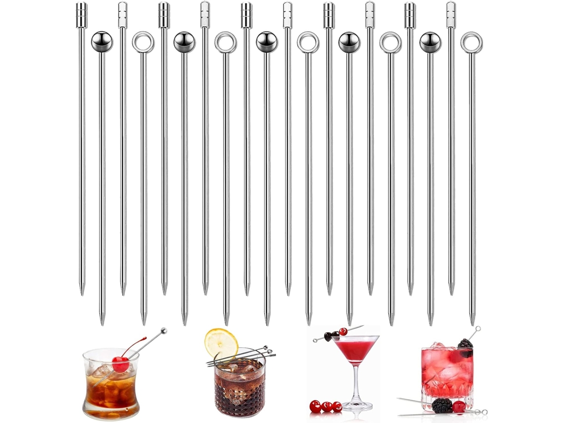 Conjunto De 20 Palitos De Coquetel Em Aço Inoxidável, Reutilizáveis, Para Churrasco E Festas. Acessórios Perfeitos Para Coquetéis.