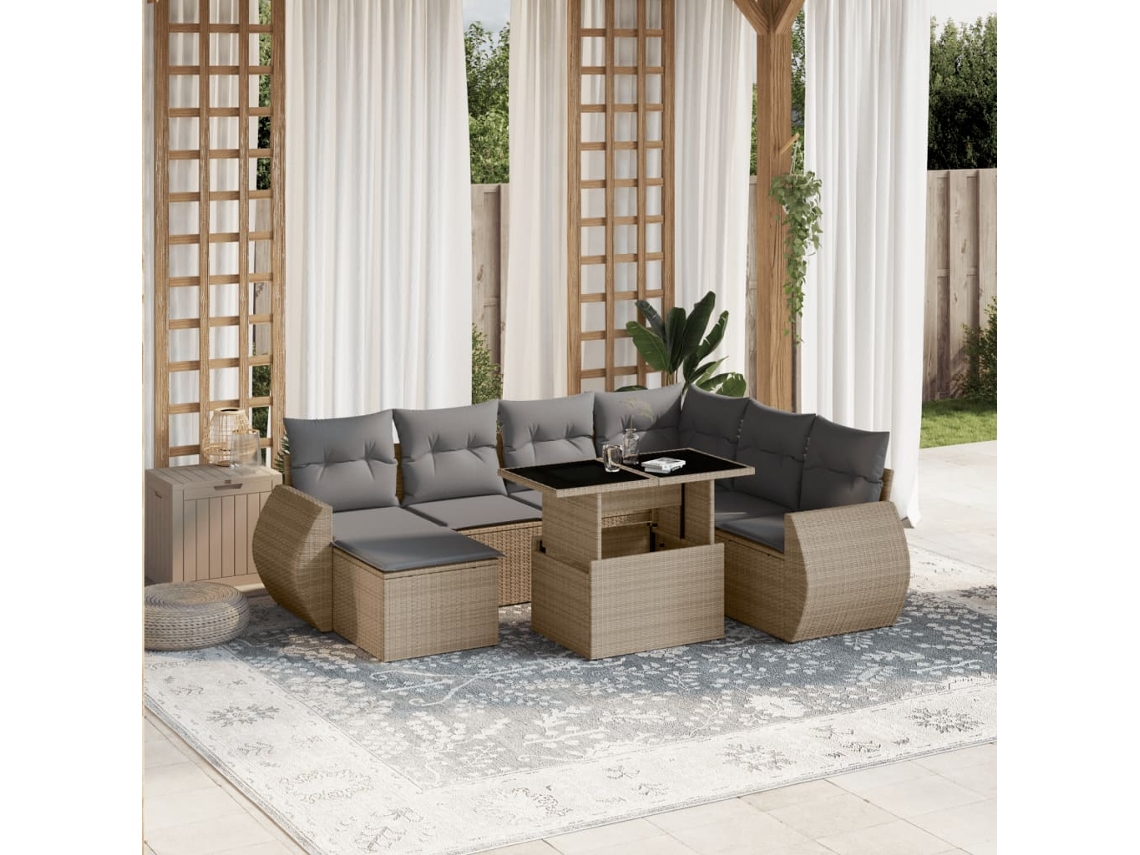 Vidaxl 8 Pcs Conjunto De Sofás P/ Jardim Com Almofadões Vime Pe Bege