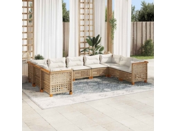 Vidaxl 9 Pcs Conjunto De Sofás P/ Jardim Com Almofadões Vime Pe Bege