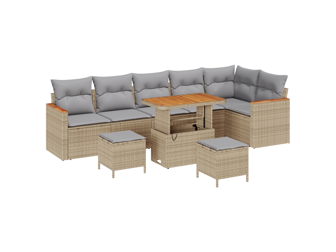 Conjunto 9 Conjunto De Sofá De Jardim Vidaxl Bege Vime Pe (90 X 55 X 71 Cm)