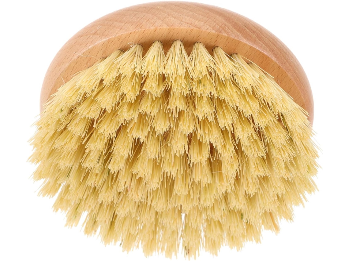 Escova De Banho Redonda Com Cerdas Sisal E Cabo Madeira Faia Natural Esfoliante Para Corpo Rosto Uso Diário No