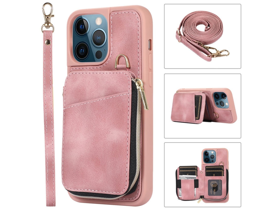 Suporte Casa Pega Inch Para Iphone 13 Pro Max Pele Sintética Anti-choque Rosa