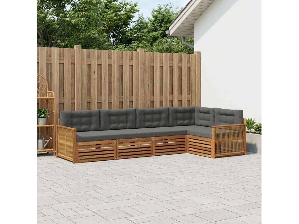 Vidaxl Conjunto De Sofás Para Exterior 5 Unid. Natural E Antracite