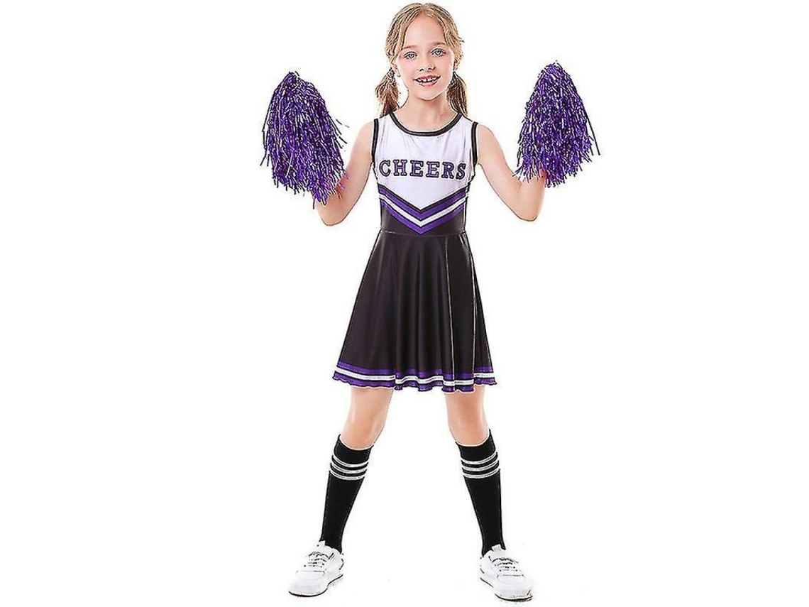 Traje de cheerleader para meninas, 3 a 10 anos, pompons, preto, 140cm S/MARCA