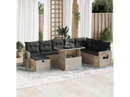 Vidaxl 9 Pcs Conj. Sofás Jardim Com Almofadões Vime Pe Cinzento-claro