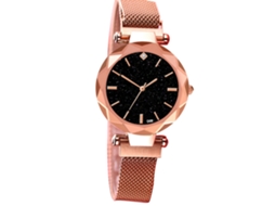 Relógio de pulso analógico de quartzo com pulseira de aço, mostrador redondo, estilo fashion (ouro rosa)