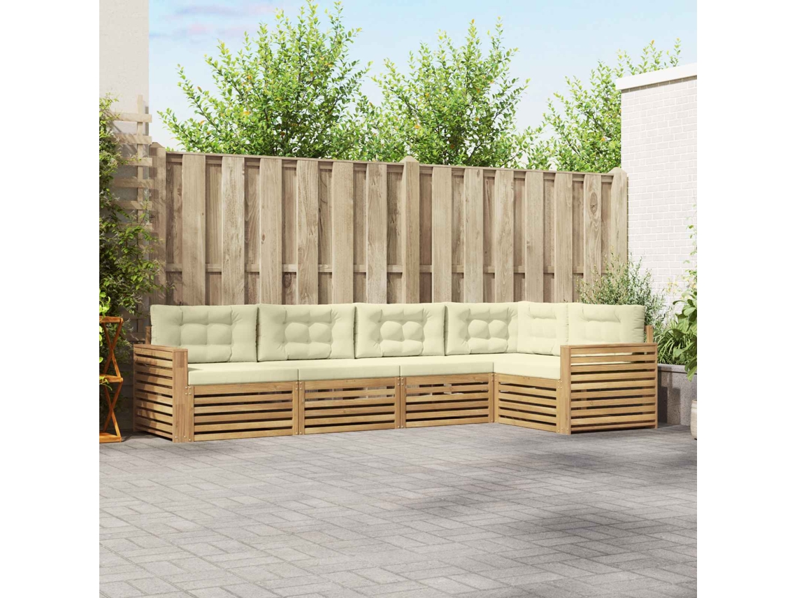 Vidaxl Conjunto De Sofás Para Exterior 5 Unid. Branco E Creme