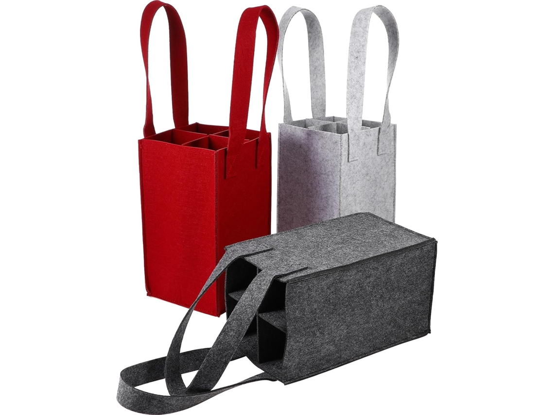 Ciieeo Com 3 Sacolas De Feltro Para Vinho, Capacidade Para 4 Garrafas, Suportes Reutilizáveis Para Garrafas, Cores Sortidas