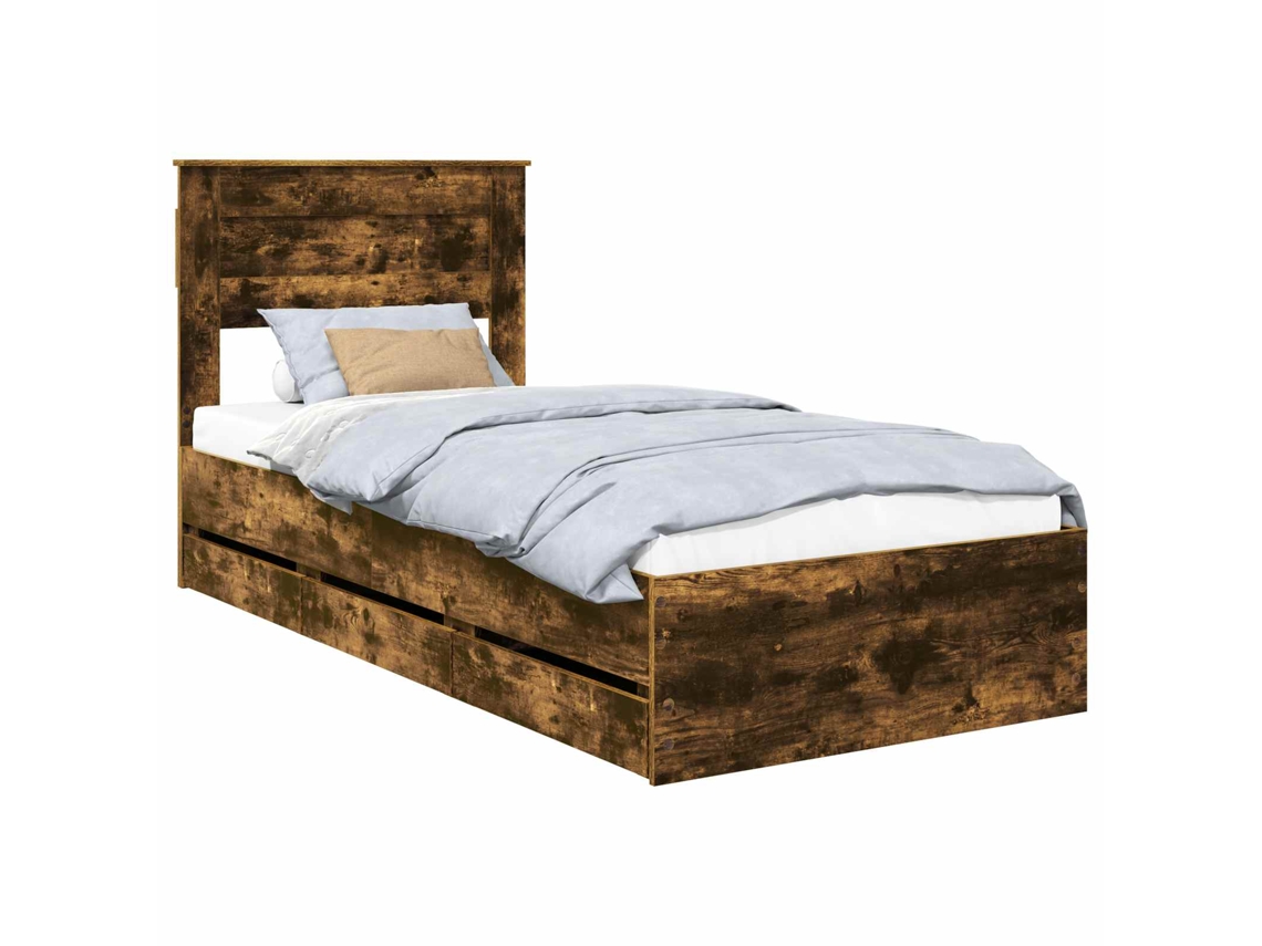 Estrutura de Cama com Gaveta MAISON EXCLUSIVE Carvalho Defumado 100 X 200 cm