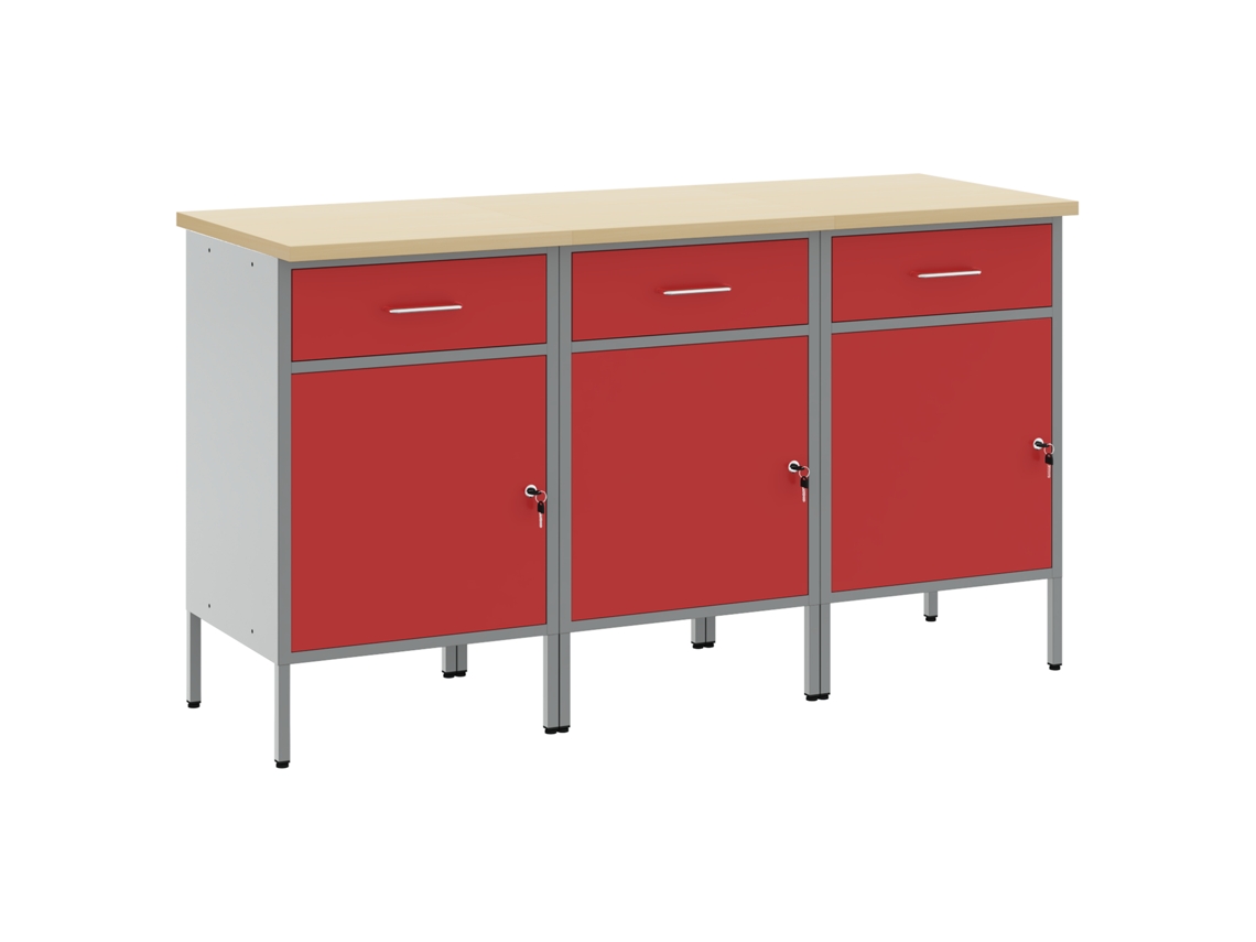Conjunto 3 Armário De Trabalho Vidaxl Vermelho Aço (150 X 55 X 85 Cm)