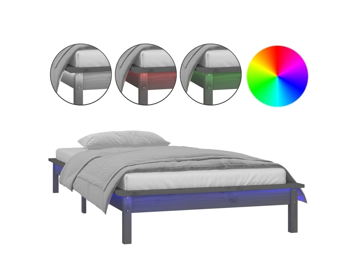 Estrutura de Cama com Luzes Led MAISON EXCLUSIVE em Madeira Maciça Cinzento (100x200 cm)