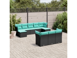 Vidaxl Conjunto De Sofá De Jardim Com 10 Peças E Almofadas Em Rattan Sintético Preto