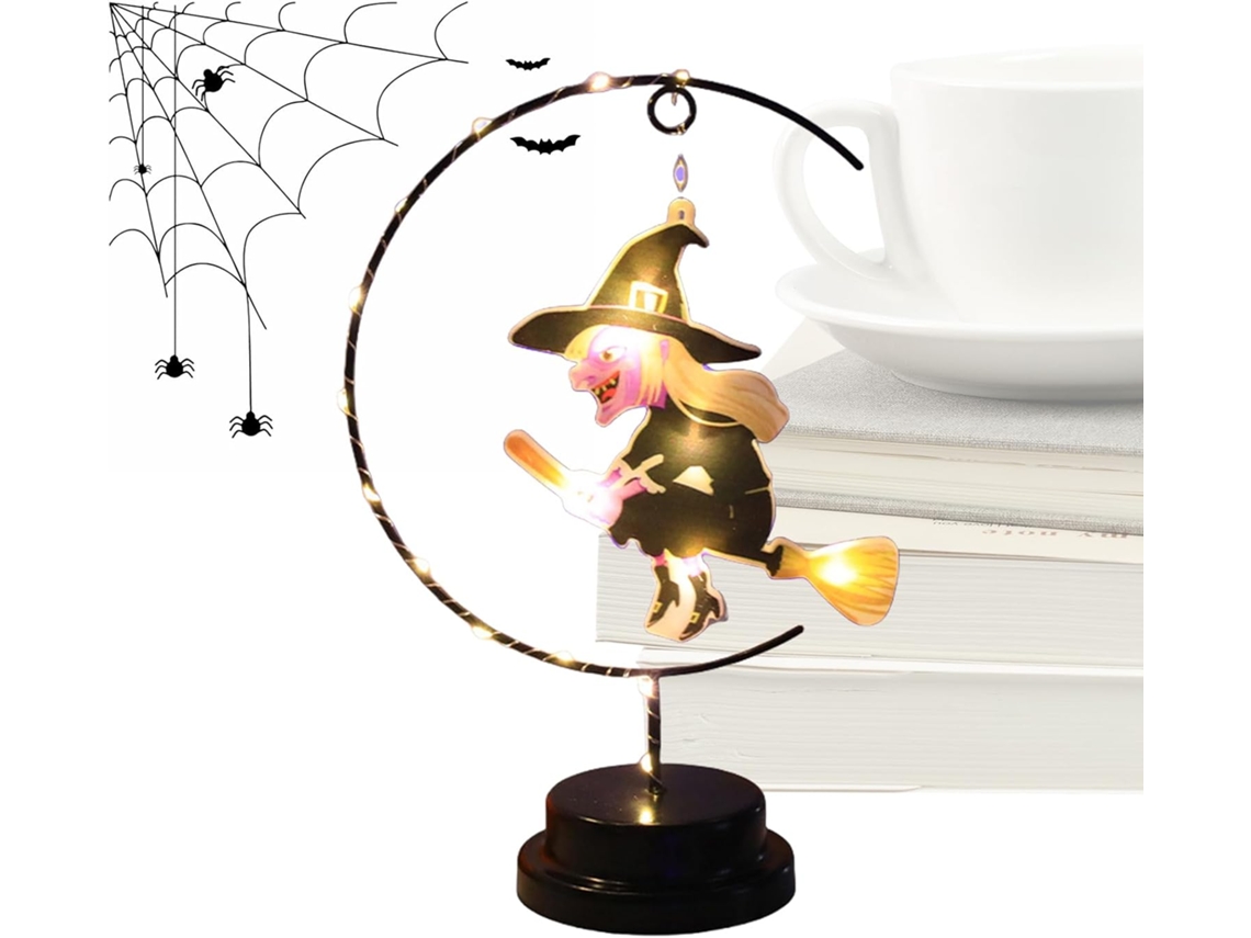 Abajur de mesa Bruxa Voadora, Luminária de LED Bruxa Voadora para Decoração de Halloween, Iluminação Decorativa Gokoco
