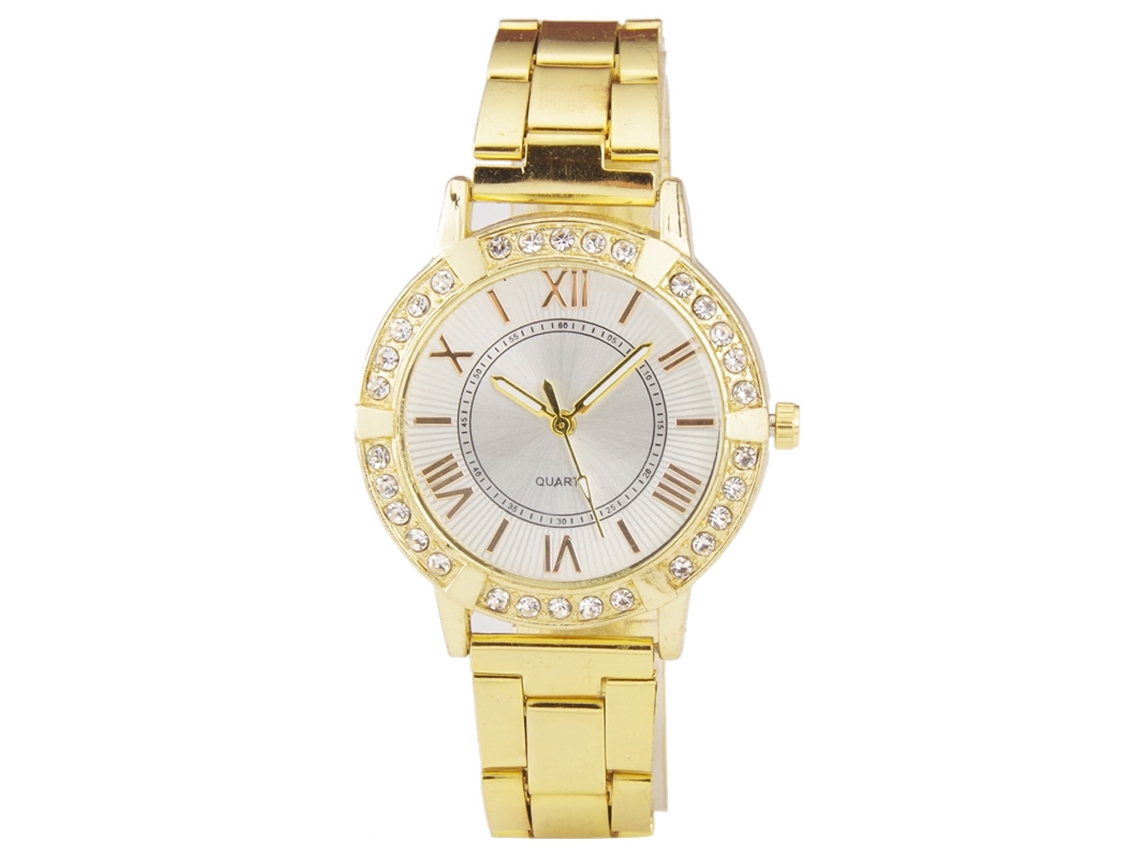 Relógio de Pulso Quartz para Homem e Mulher com Mostrador Redondo Elegante Dourado