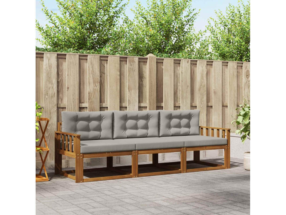 Vidaxl Conjunto De Sofás Para Exterior 3 Pcs Cinza Natural E Claro