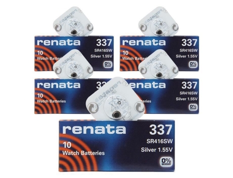 RENATA 337 Sr416Sw 5Pack X 10Pcs = 50 Silver 1.55V Bateria de Relógio Feita na Suíça