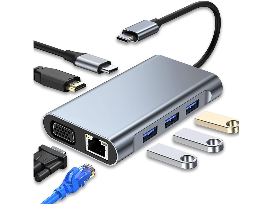 Hub Usb-c 7 Em 1 Com Hdmi 4k Vga Usb 3.0 Pd 100w Ethernet Rj45 Para Macbook