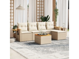 Vidaxl 6 Pcs Conjunto De Sofás P/ Jardim Com Almofadões Vime Pe Bege