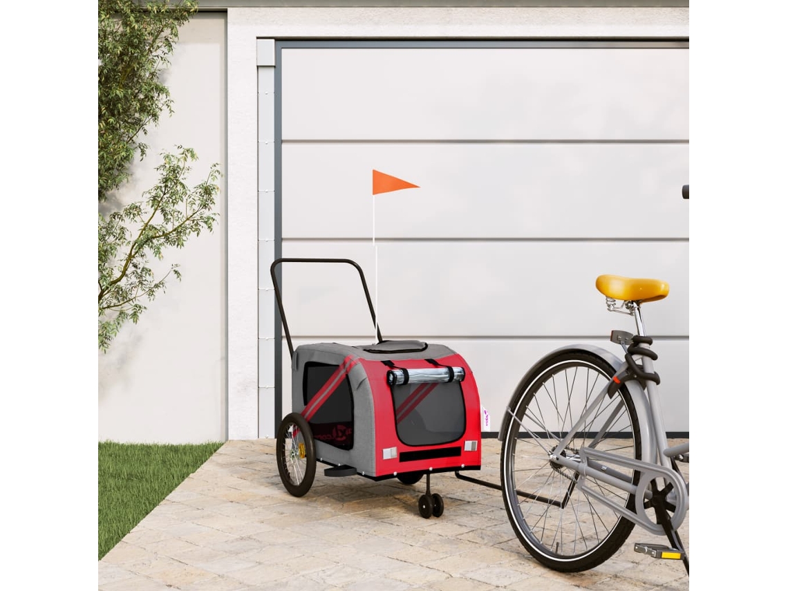 Vidaxl Reboque Bicicleta Animais Tecido Oxford/ferro Vermelho/cinzento