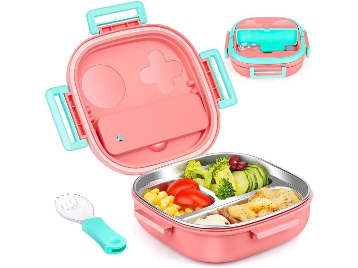 Lancheira Bento Infantil Em Aço Inoxidável, À Prova De Vazamentos, Com Talheres, Tamanho Ideal Para Crianças De 1a 3 Anos
