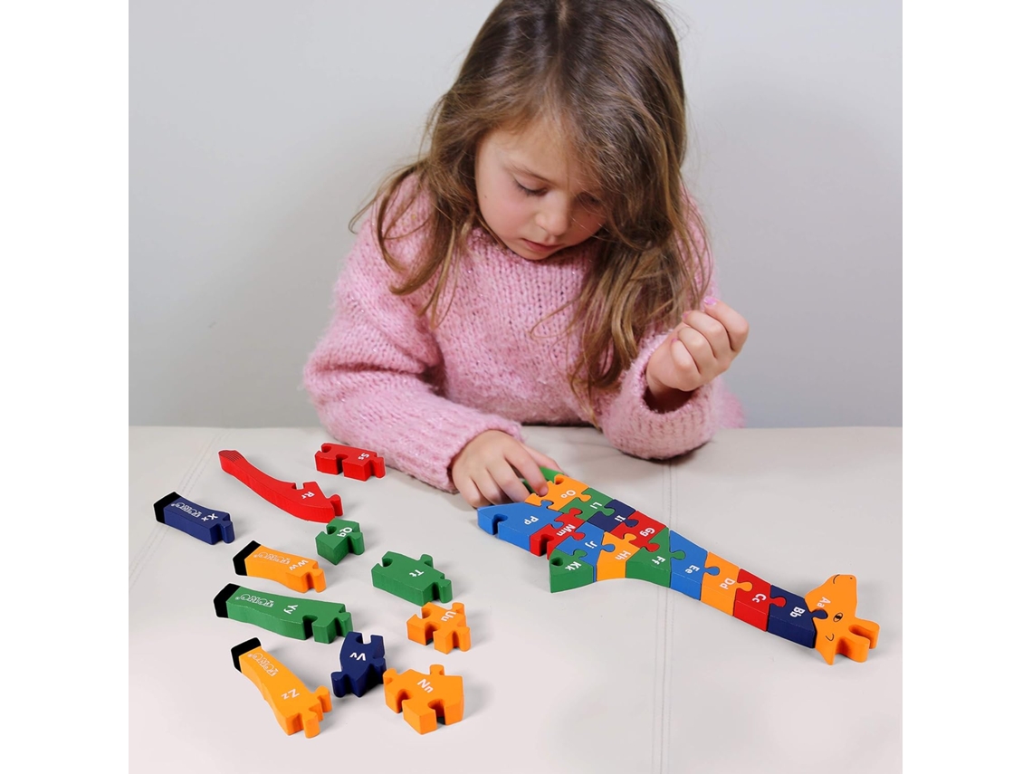 Blocos Alfabéticos de Girafa de Madeira e Blocos Numéricos Quebra-Cabeça 41 Cm Grande 2 em 1 Abc Number Puzzle Blocos de Madeira com Le JEDBESETZT