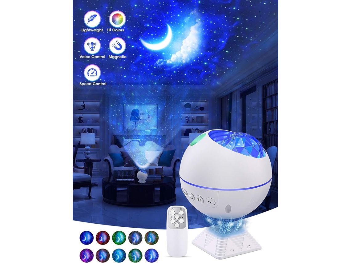 Mini Projetor De Estrelas Led Com Luz Noturna, Rotação 120°, Controle Remoto, Efeitos Iluminação Galáctica, Lâmpada Em Formato Nuv Aquaforge