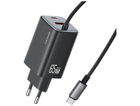 Carregador De Parede Usams 65w Para Iphone 12, 13, 14, 15, 2xusb-c, Carregamento Rápido
