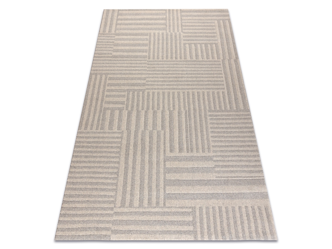 Tapete De Lã Textura 488.10.la111 Osta - Linhas, Geométrica Estrutural Cinzento / Bege