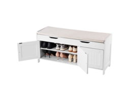 Banco Sapateiro 105 X 35 X 50,3 Cm Com Almofada De Assento 3 Armários, Branco Vevor