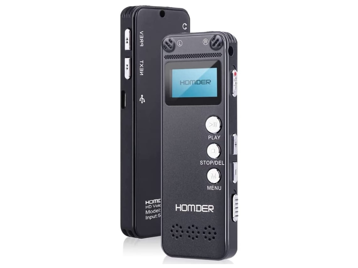 Gravador de Voz Digital Gravador de Voz Profissional Ditafone com Mp3 Player Gravador Ativado Por Voz com Recarregável Preto 16 Gb