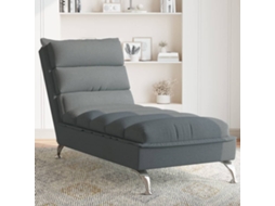 Vidaxl Chaise Lounge Com Almofadões Tecido Cinzento-escuro
