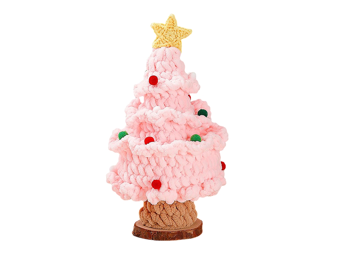 Árvore De Natal (rosa, Tecida Totalmente À Mão Com Fios) Eoocoo