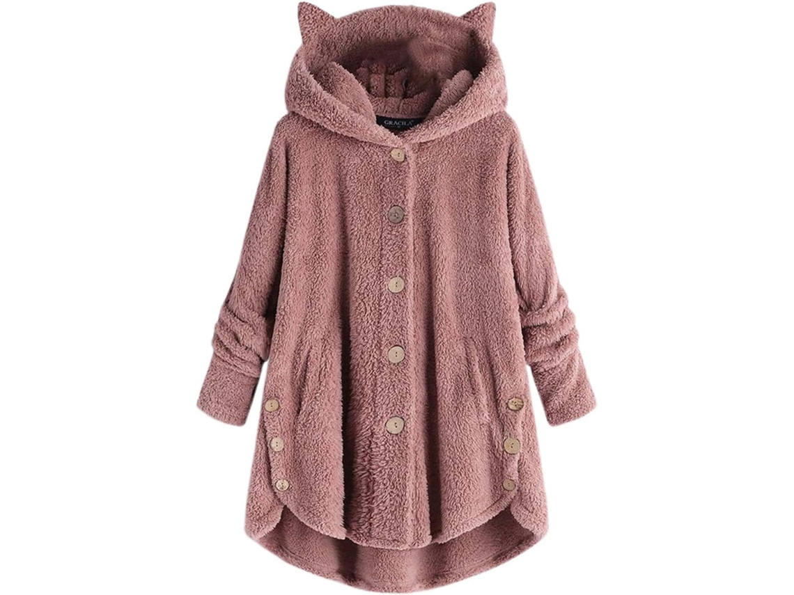 Moletom Com Orelhas De Gato, Casaco De Inverno Com Jaqueta Felpuda Lisa, Roupa De Descanso Macia Para O Outono