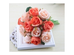 Ramos de Rosas Artificiais Laranja Nova Line com 12 buquês decorativos para casa, escritório, festas e casamentos