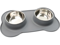 Conjunto de Tigelas Duplas para Comida e Água com Tapete de Silicone para Gatos, Filhotes e Cães de Pequeno Porte, Qin AQUAFORGE