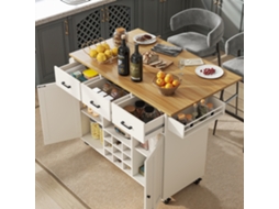 Carrinho Jantar Branco, Bancada, Suporte Toalhas/temperos, Divisórias, Tampo Madeira, Buffet.-lb
