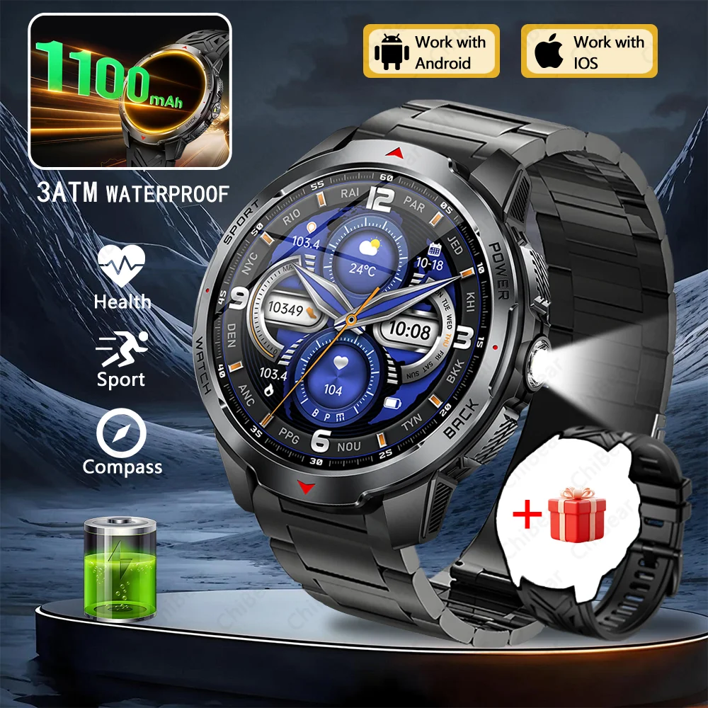 Smartwatch (aço Preto) Com Gps, Bússola, Luz Led, Resistência À Água 5atm E Chamadas Bluetooth.