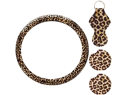 Capa para volante em neoprene com estampa de leopardo, antiderrapante, conjunto de 4 peças, com chaveiro e suporte para carro.