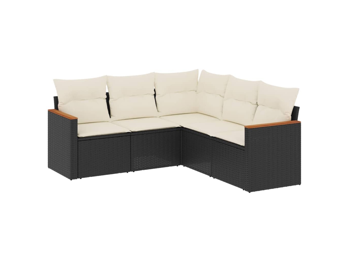 Conjunto 5 sofás de jardim com almofadões VIDAXL vime PE preto