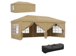 Gazebo Dobrável À Prova D'água 6 X 3 X 2,7 M 4 Paredes Laterais Removíveis 4 Janelas Bolsa de Transporte Cáqui Ge