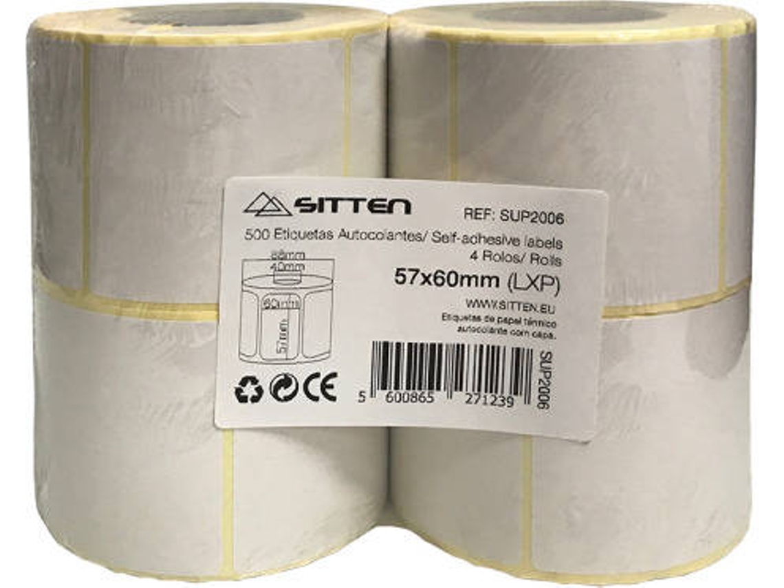 Pack 4 Rolos Etiquetas Autocolantes SITTEN (57 x 60 mm x 500)