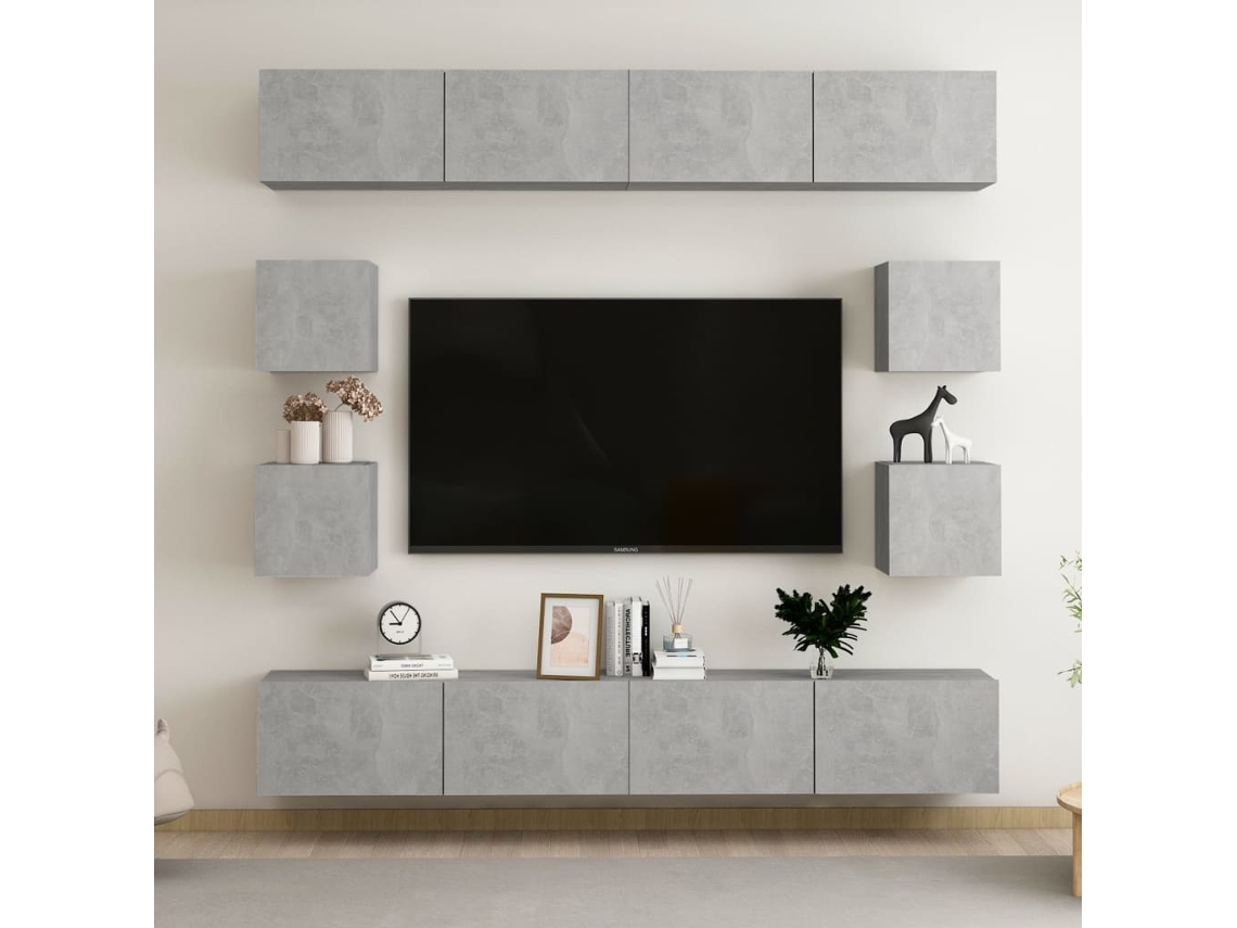 Vidaxl 8 Pcs Conjunto De Móveis De Tv Contraplacado Cinzento Cimento