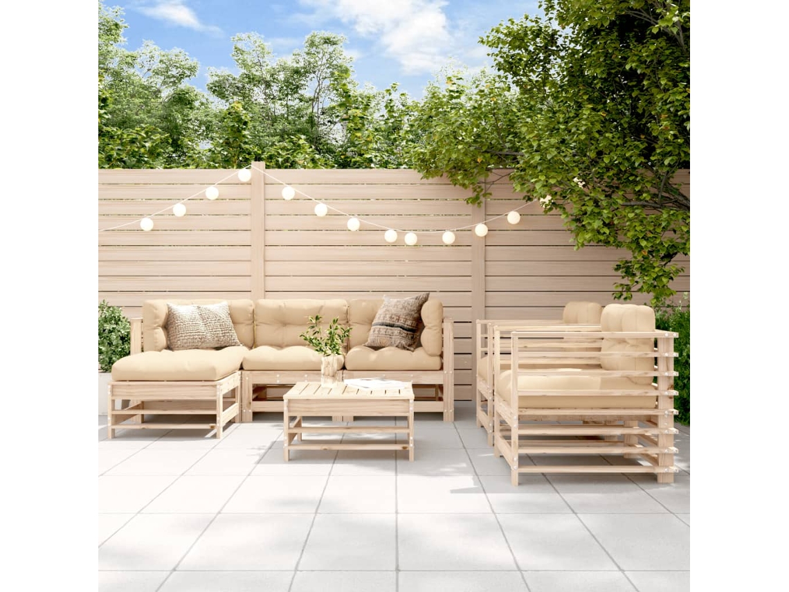 Vidaxl 7 Pcs Conjunto Lounge De Jardim Pinho Maciço